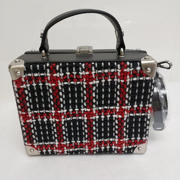 Sam Edelman Gracia Plaid Hardcase Crossbody Purse Woven Handbag Tweed Academia - Picture 5 of 15